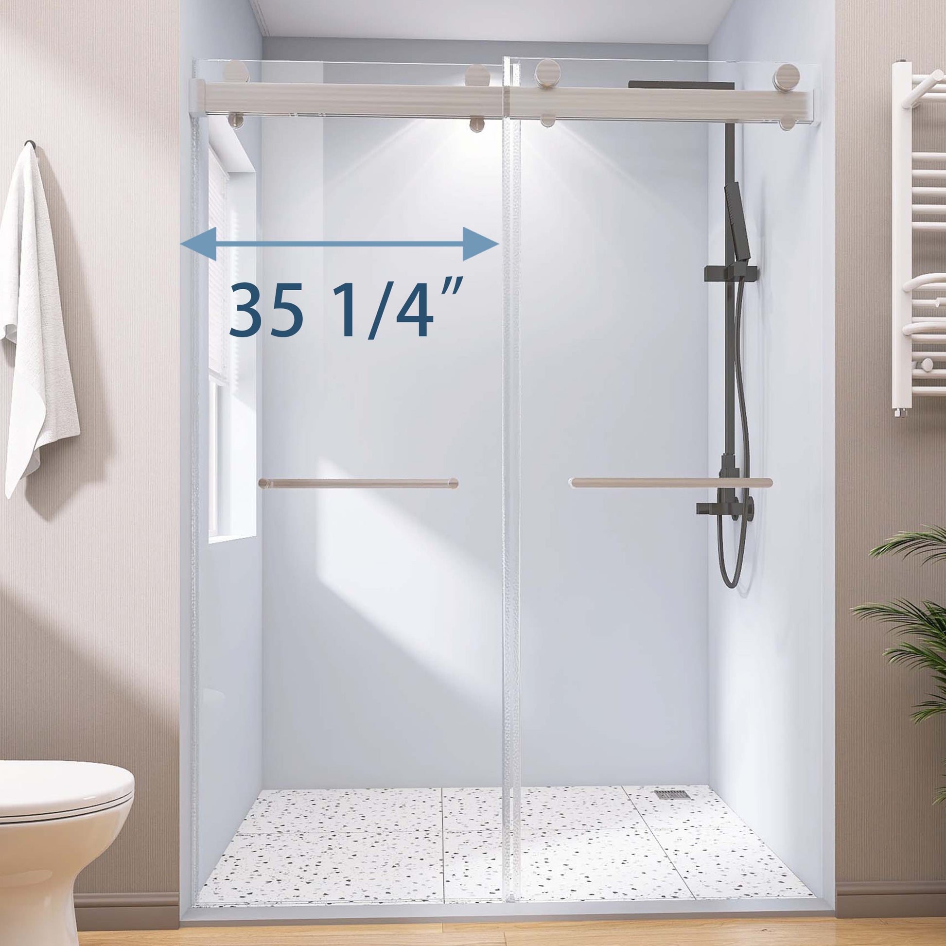 Frameless Double Sliding Shower, 69" 72" Width, 79" Height, 3 8" 10 Mm Clear Tempered Glass,Designed For Smooth Door With Clear Tempered Glass And Stainless Steel Hardware Brushed Nickel Brushed Nickel Glass