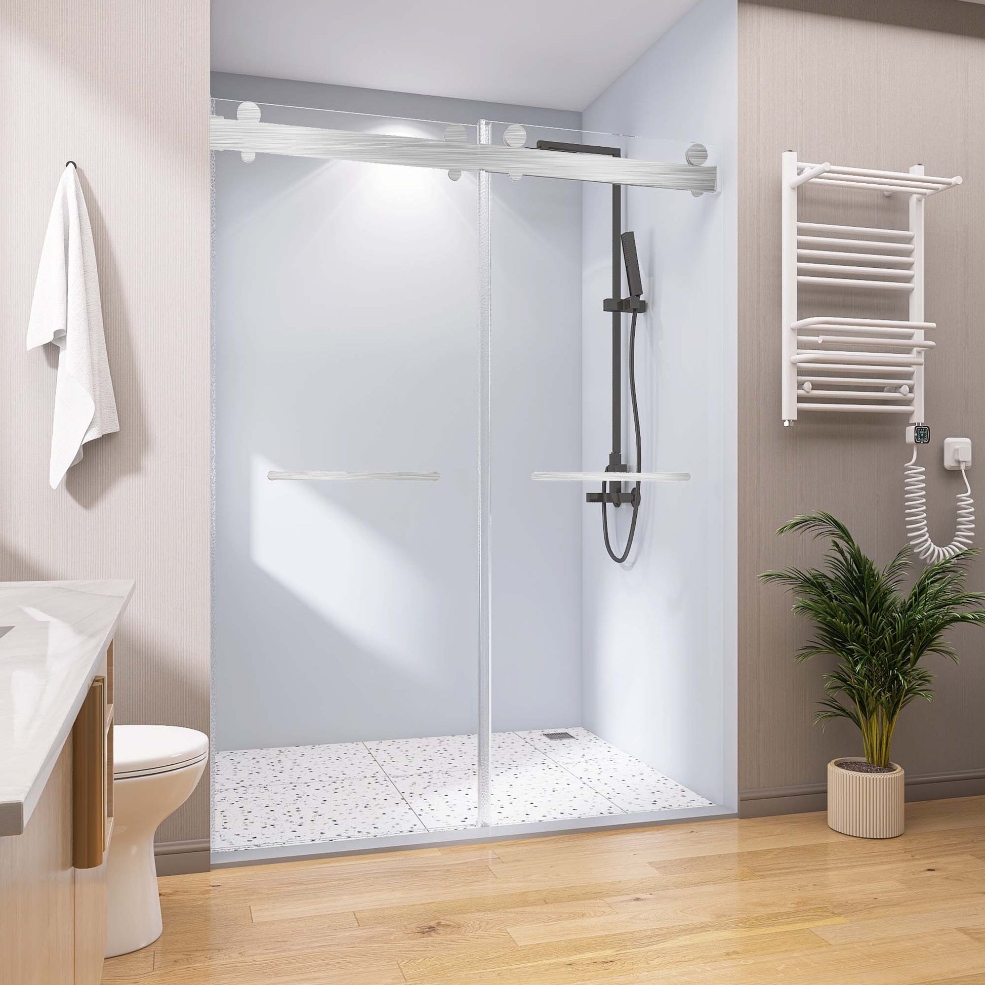 Frameless Double Sliding Shower, 69" 72" Width, 79" Height, 3 8" 10 Mm Clear Tempered Glass,Designed For Smooth Door With Clear Tempered Glass And Stainless Steel Hardware Brushed Nickel Brushed Nickel Glass