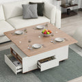 Modern Walnut & White Lift Top Coffee Table Multifunctional Table With Drawers & Shelves White Walnut Mdf