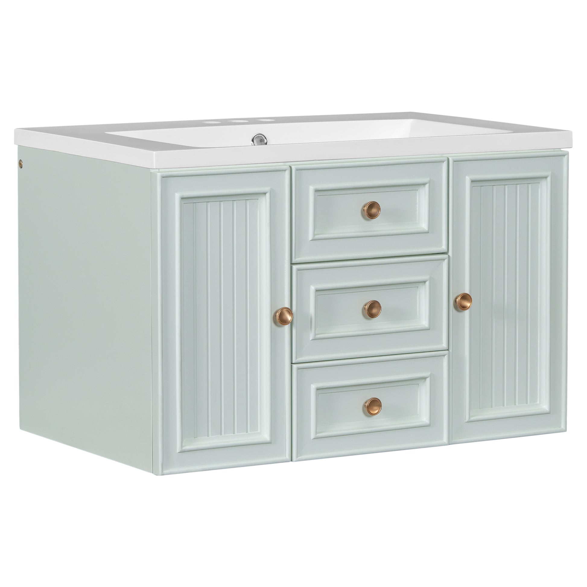 30" Wall Mounted Bathroom Vanity With Sink Combo, Functional Drawer, Solid Wood & Mdf Board & Ceramic, Green Old Sku:Sy999909Aaf Green Solid Wood Mdf