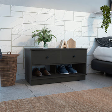 Tulip Storage Bench, Two Drawers, Two Shelves Black Mdf Engineered Wood