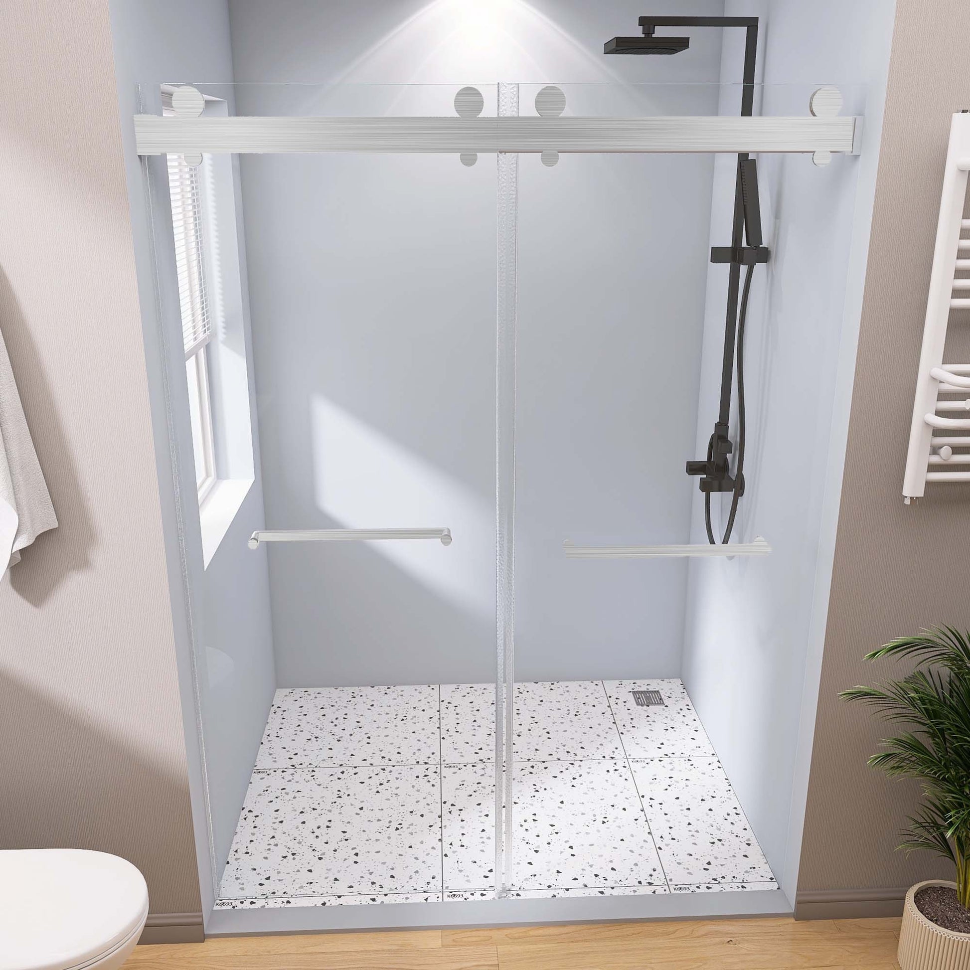 Frameless Double Sliding Shower, 57" 60" Width, 79" brushed nickel-glass