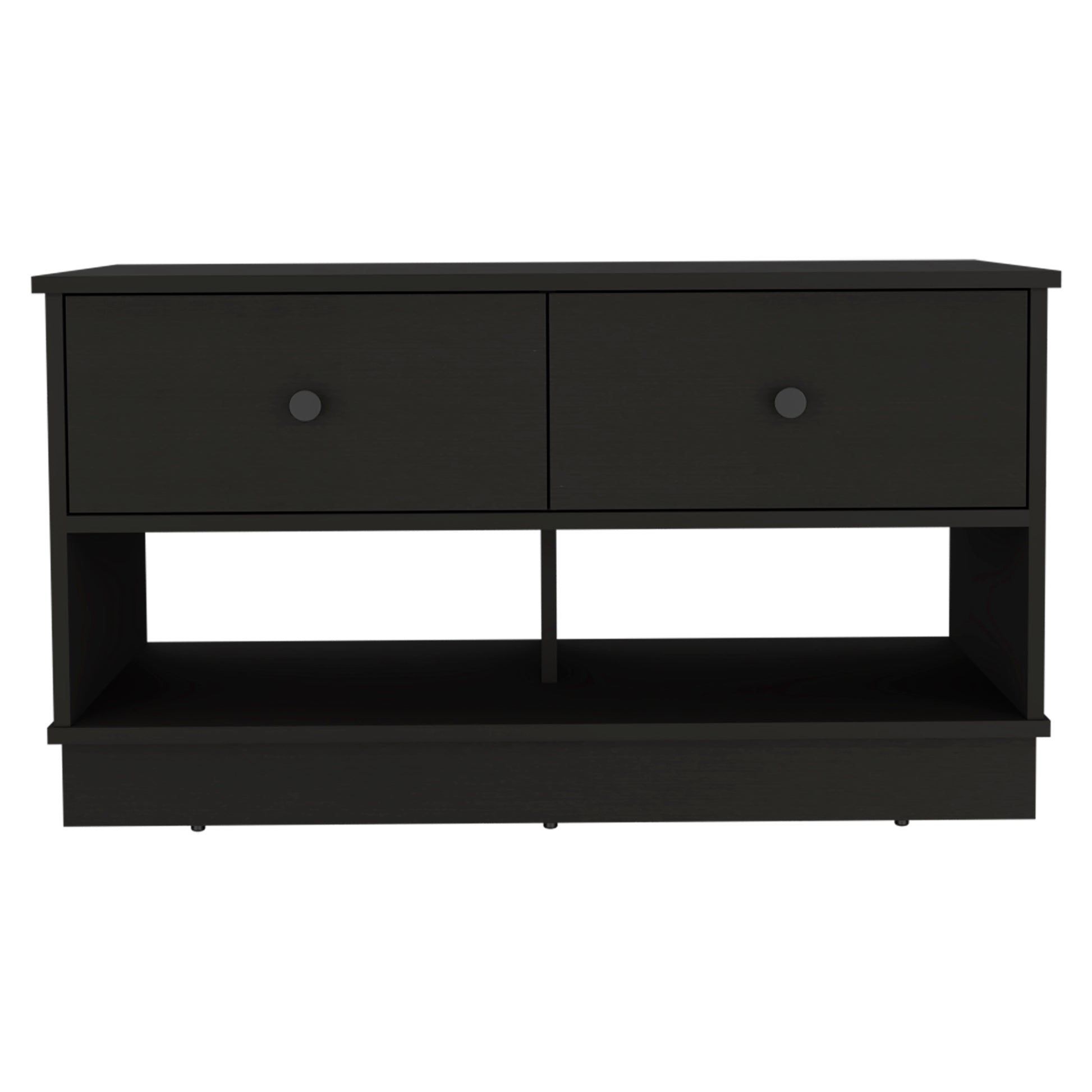 Hamilton Storage Bench, Two Open Shelves, Two Drawers Black Black Primary Living Space Modern Shelves Particle Board Particle Board
