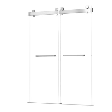 Frameless Double Sliding Shower, 57" 60" Width, 79" Height, 3 8" 10 Mm Clear Tempered Glass,Designed For Smooth Door With Clear Tempered Glass And Stainless Steel Hardware Brushed Nickel Brushed Nickel Glass