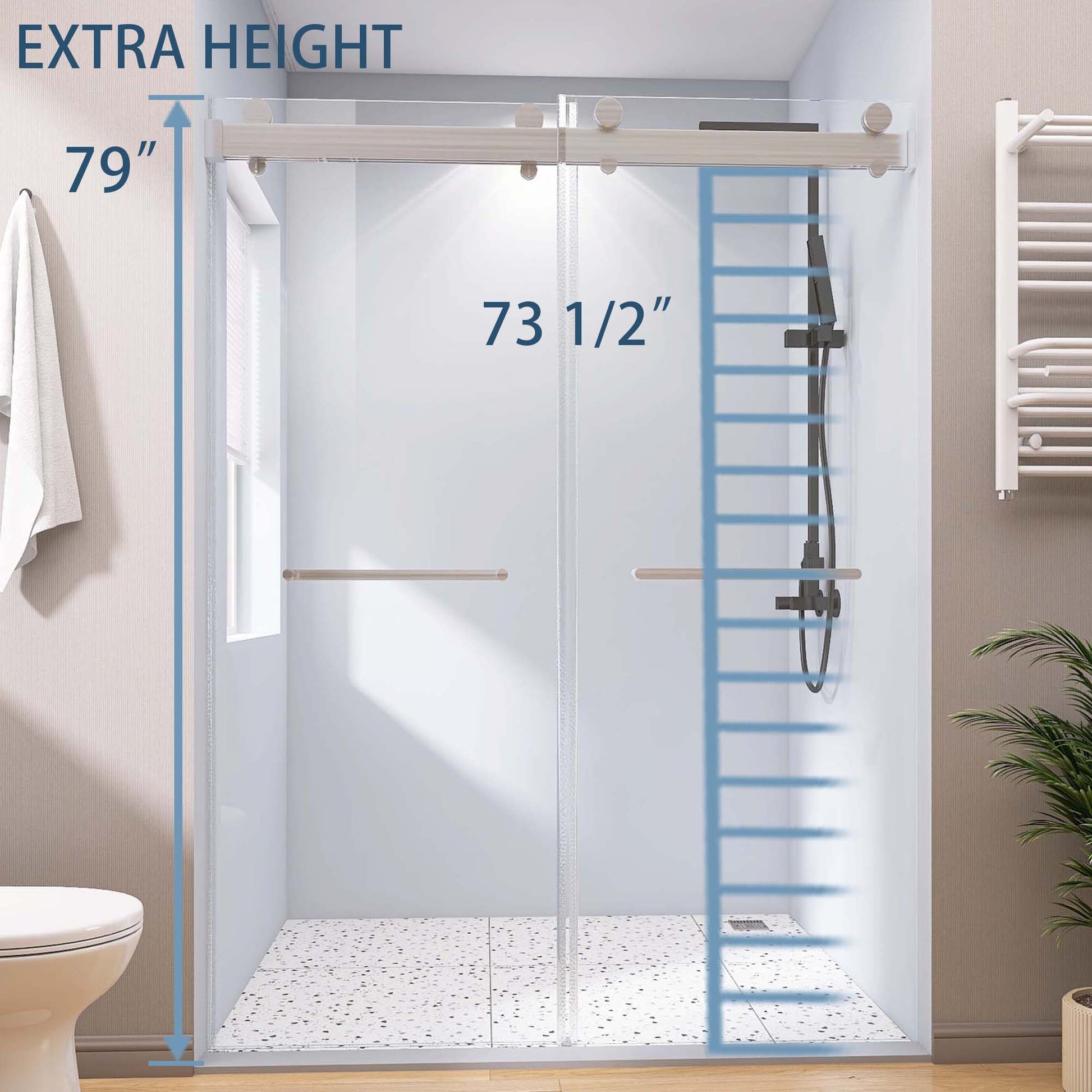 Frameless Double Sliding Shower, 69" 72" Width, 79" Height, 3 8" 10 Mm Clear Tempered Glass,Designed For Smooth Door With Clear Tempered Glass And Stainless Steel Hardware Brushed Nickel Brushed Nickel Glass