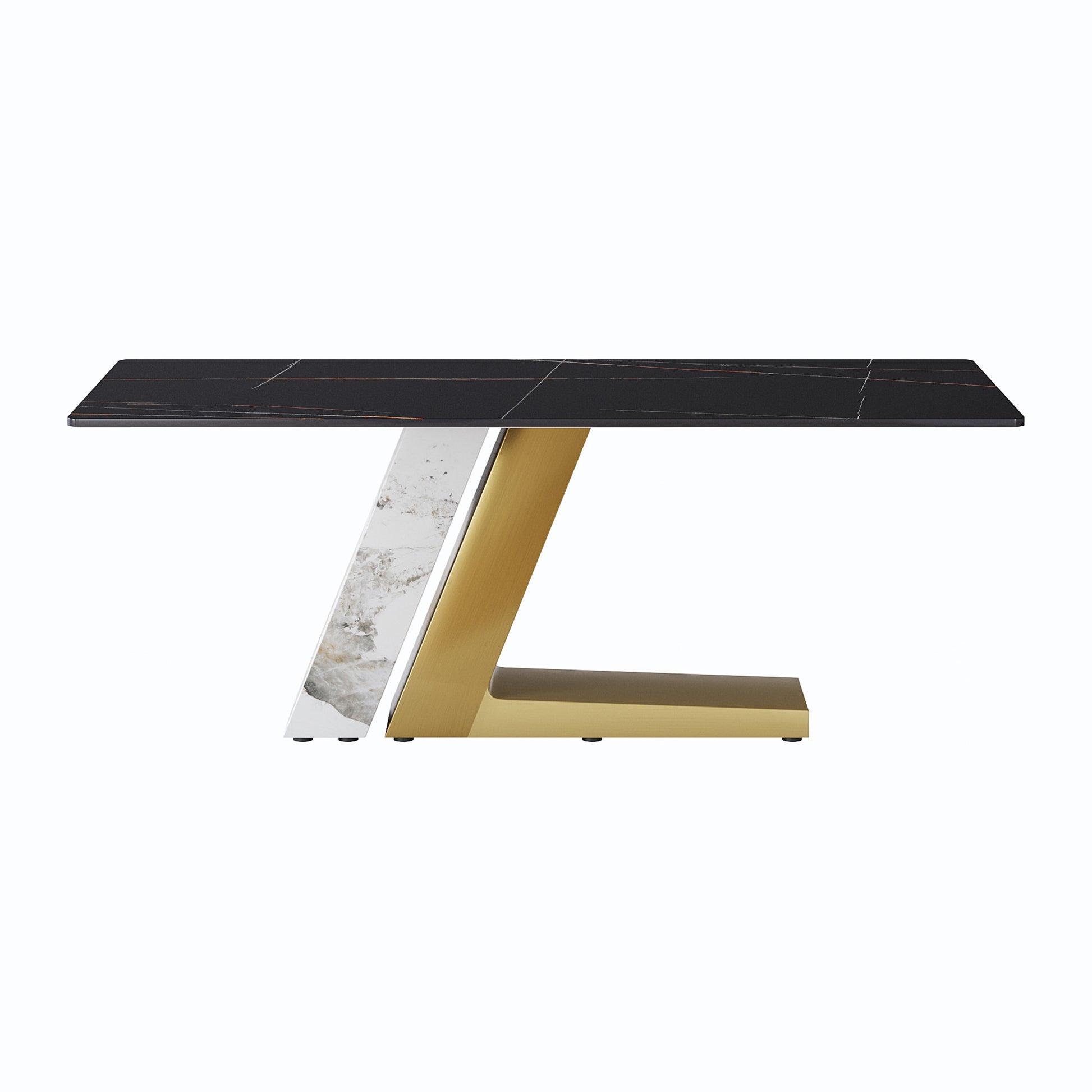 78.74"Modern Artificial Stone Black Straight Panel, Golden White Metal Legs Can Accommodate 8 People. Not Including Chairs Black Dining Room Metal Sintered Stone