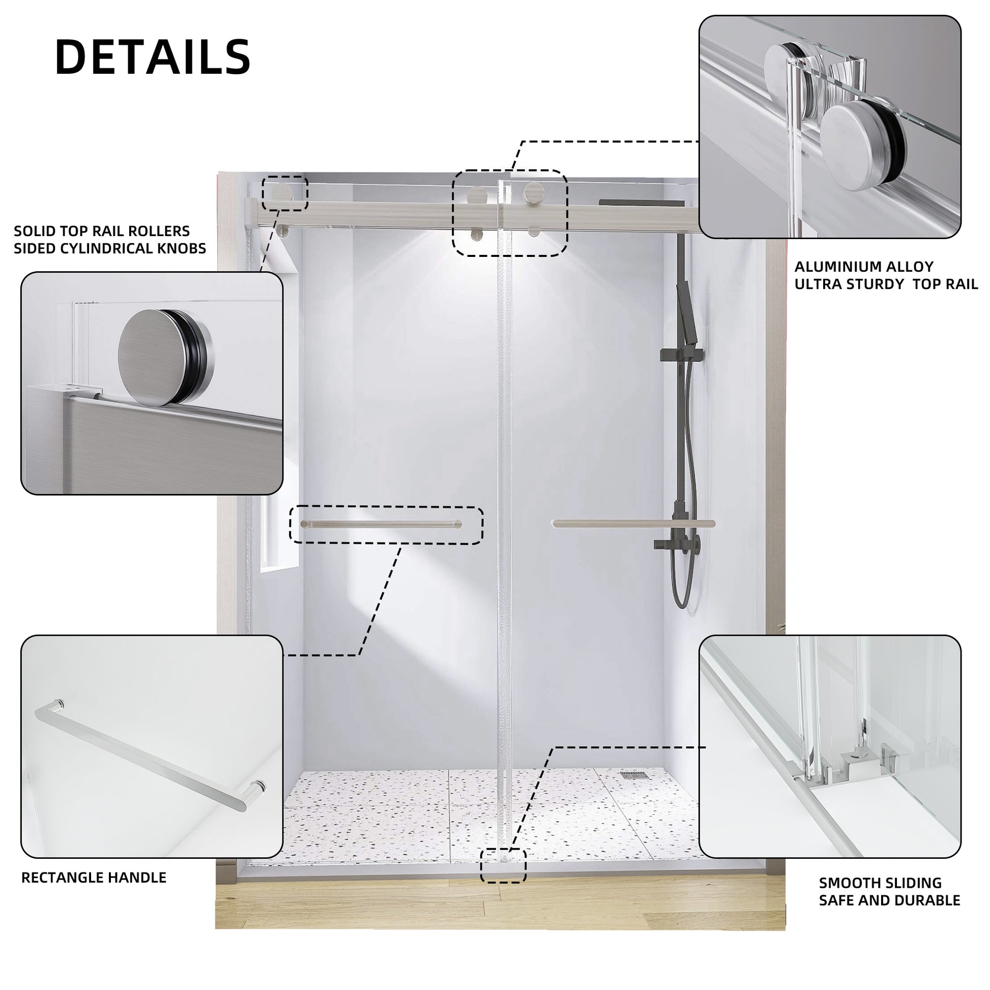 Frameless Double Sliding Shower, 57" 60" Width, 79" Height, 3 8" 10 Mm Clear Tempered Glass,Designed For Smooth Door With Clear Tempered Glass And Stainless Steel Hardware Brushed Nickel Brushed Nickel Glass