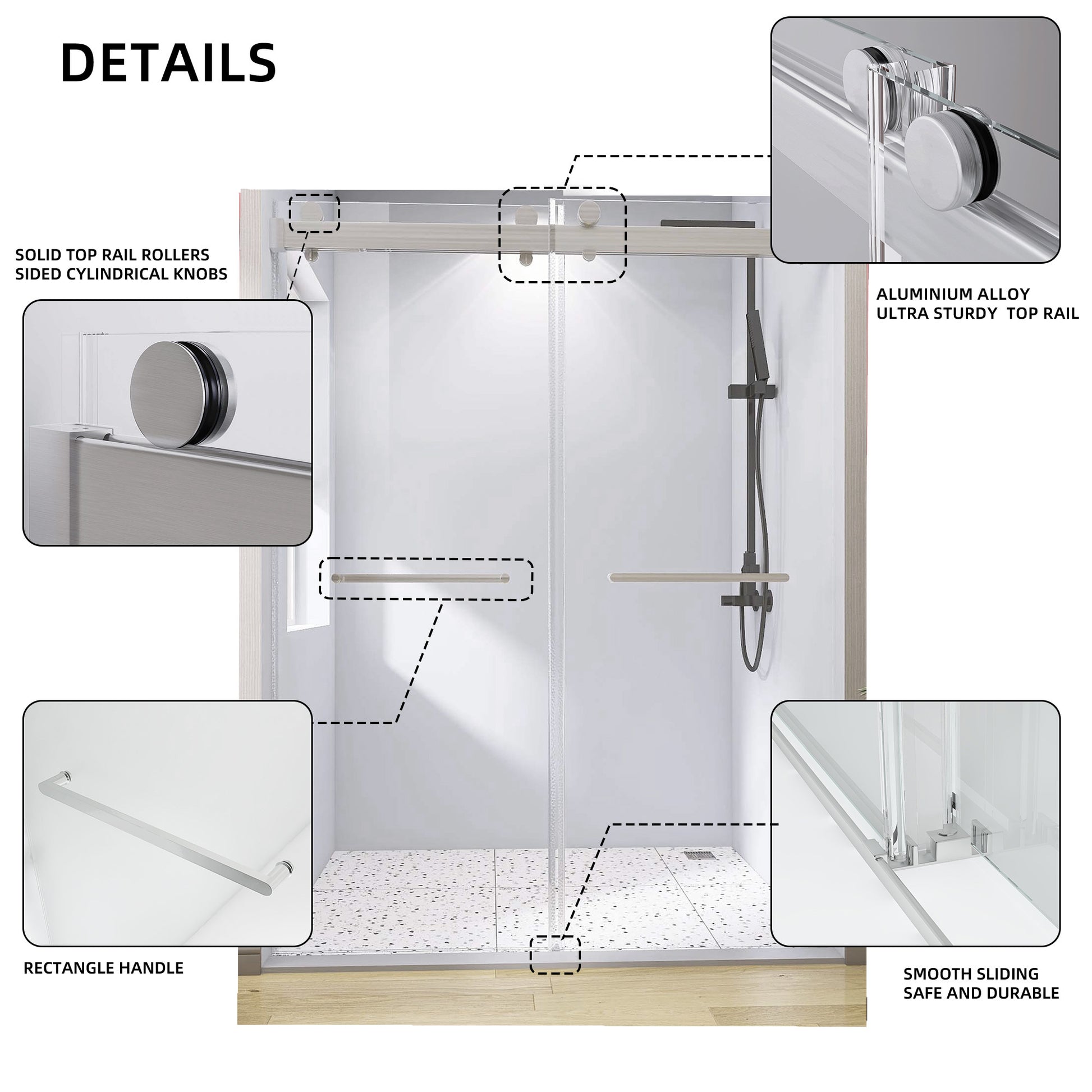 Frameless Double Sliding Shower, 57" 60" Width, 79" brushed nickel-glass