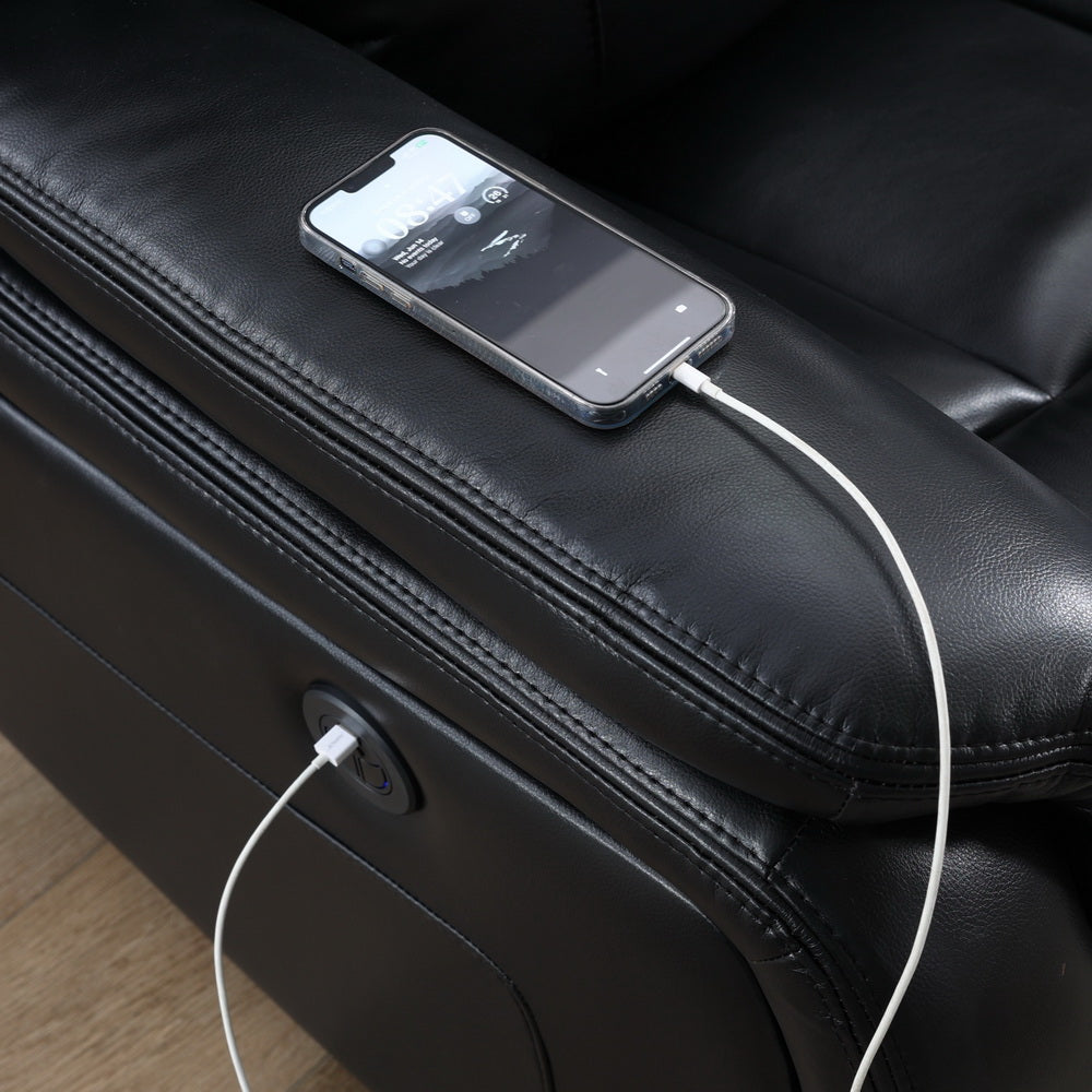 Power Reclining Seat With Led Strip Speaker Black Color Black Technical Leather