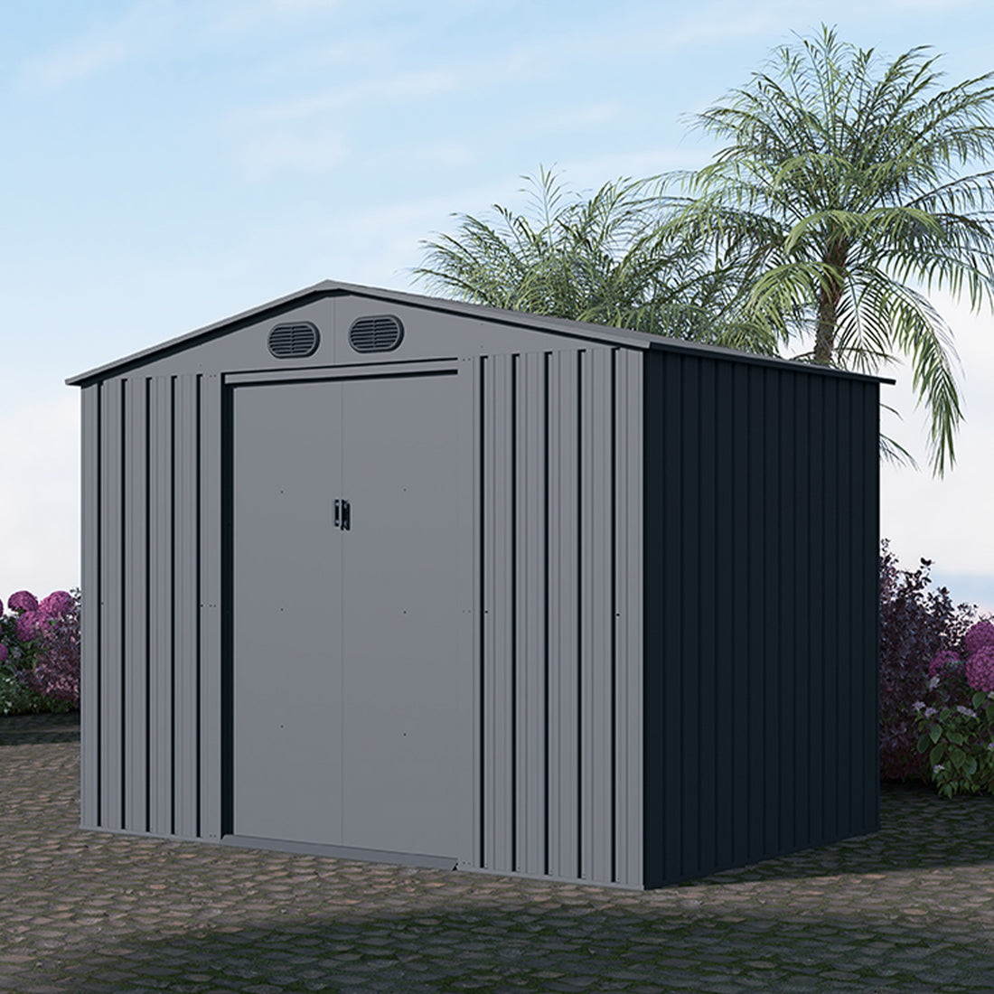 Chery Industrial Garden Metal Shed Premium 6'X8' Dark Grey Metal Metal