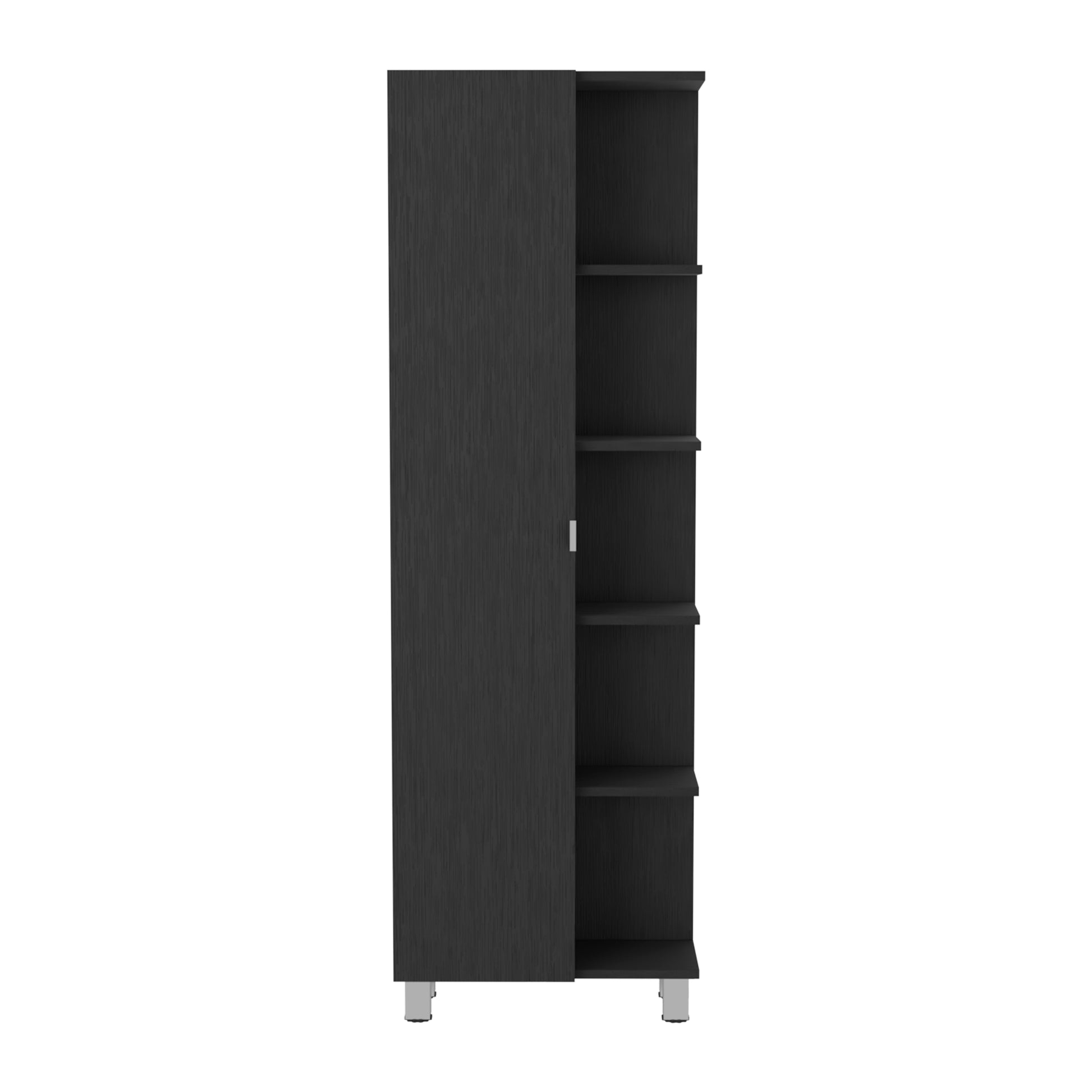 Urano Mirror Linen Cabinet, Four Interior Shelves, Five External Shelves Black Black 1 5 Bathroom Freestanding Modern Particle Board Particle Board