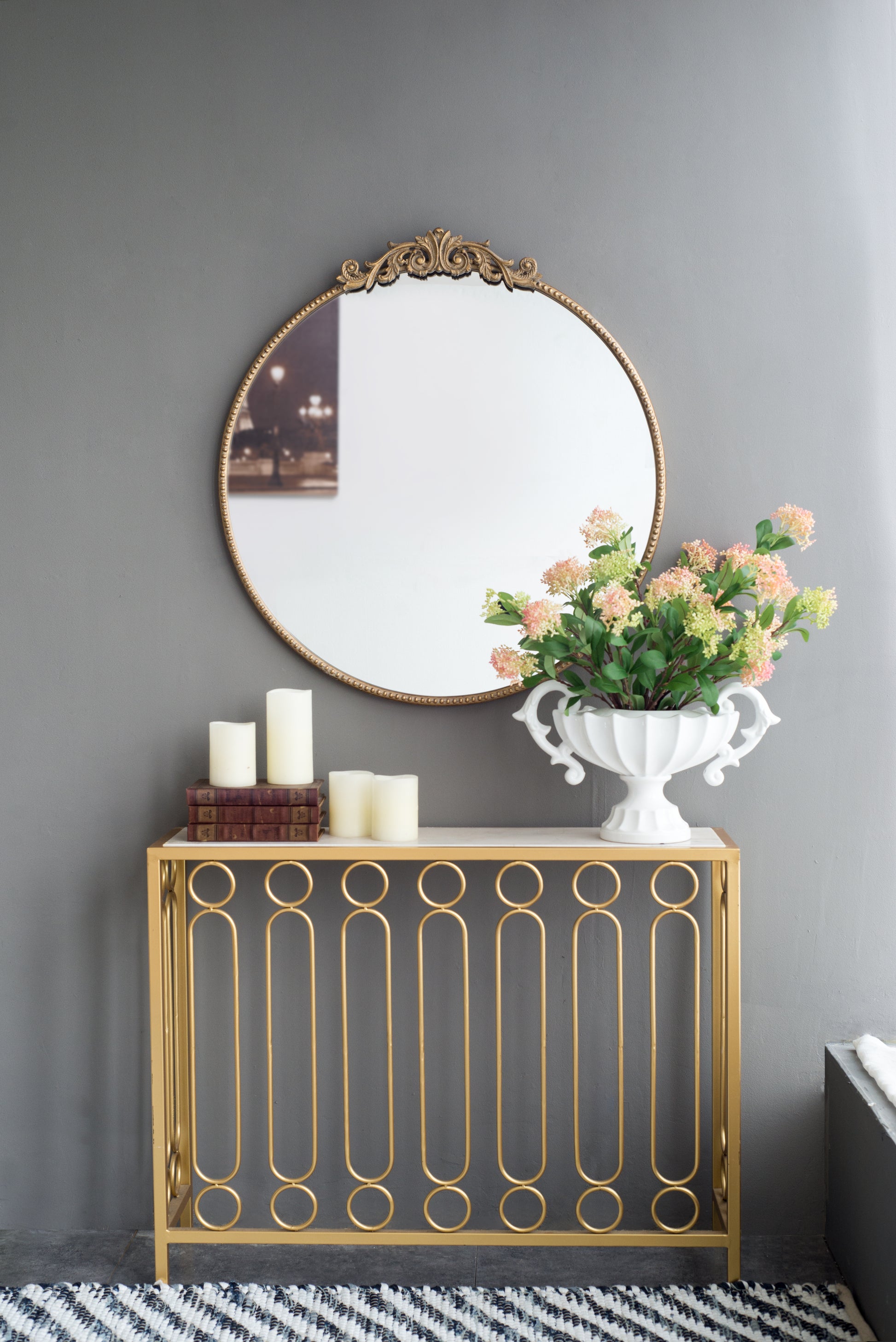 30" X 32" Round Gold Mirror, Wall Mounted Mirror With Metal Frame For Bathroom Living Room Gold Mdf Glass