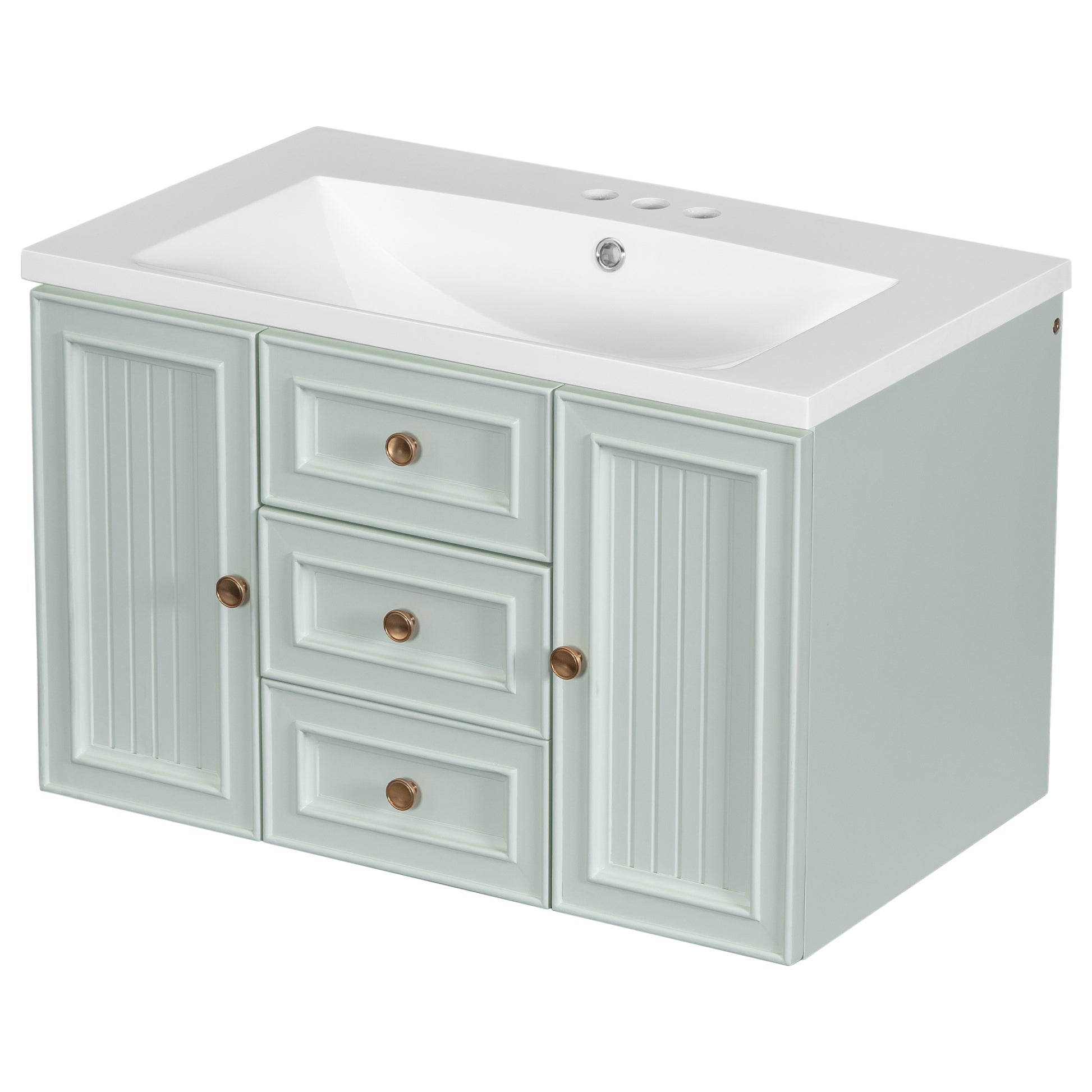 30" Wall Mounted Bathroom Vanity With Sink Combo, Functional Drawer, Solid Wood & Mdf Board & Ceramic, Green Old Sku:Sy999909Aaf Green Solid Wood Mdf