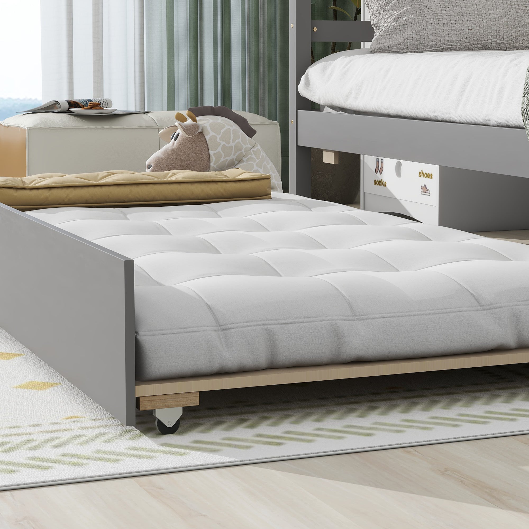 Twin House Wooden Daybed with trundle, Twin House twin-grey-wood-bedroom-american design-pine-pine