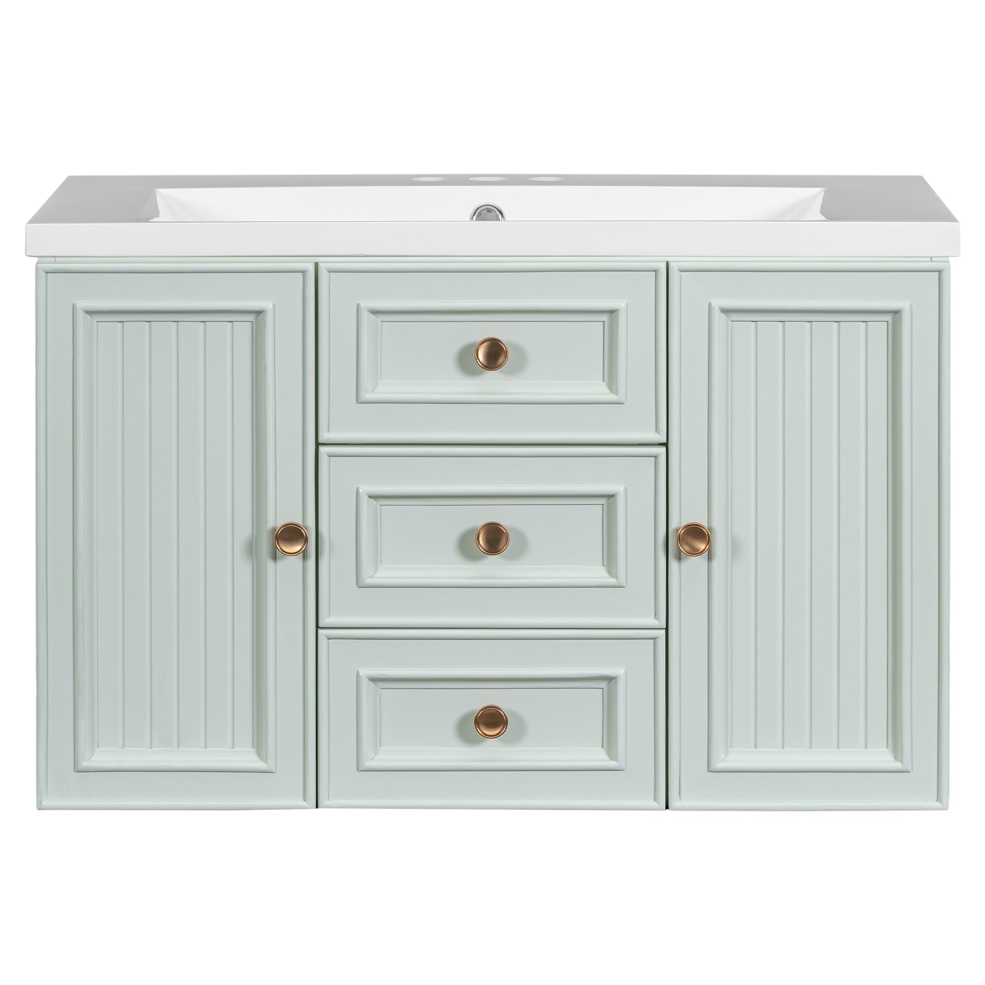 30" Wall Mounted Bathroom Vanity With Sink Combo, Functional Drawer, Solid Wood & Mdf Board & Ceramic, Green Old Sku:Sy999909Aaf Green Solid Wood Mdf