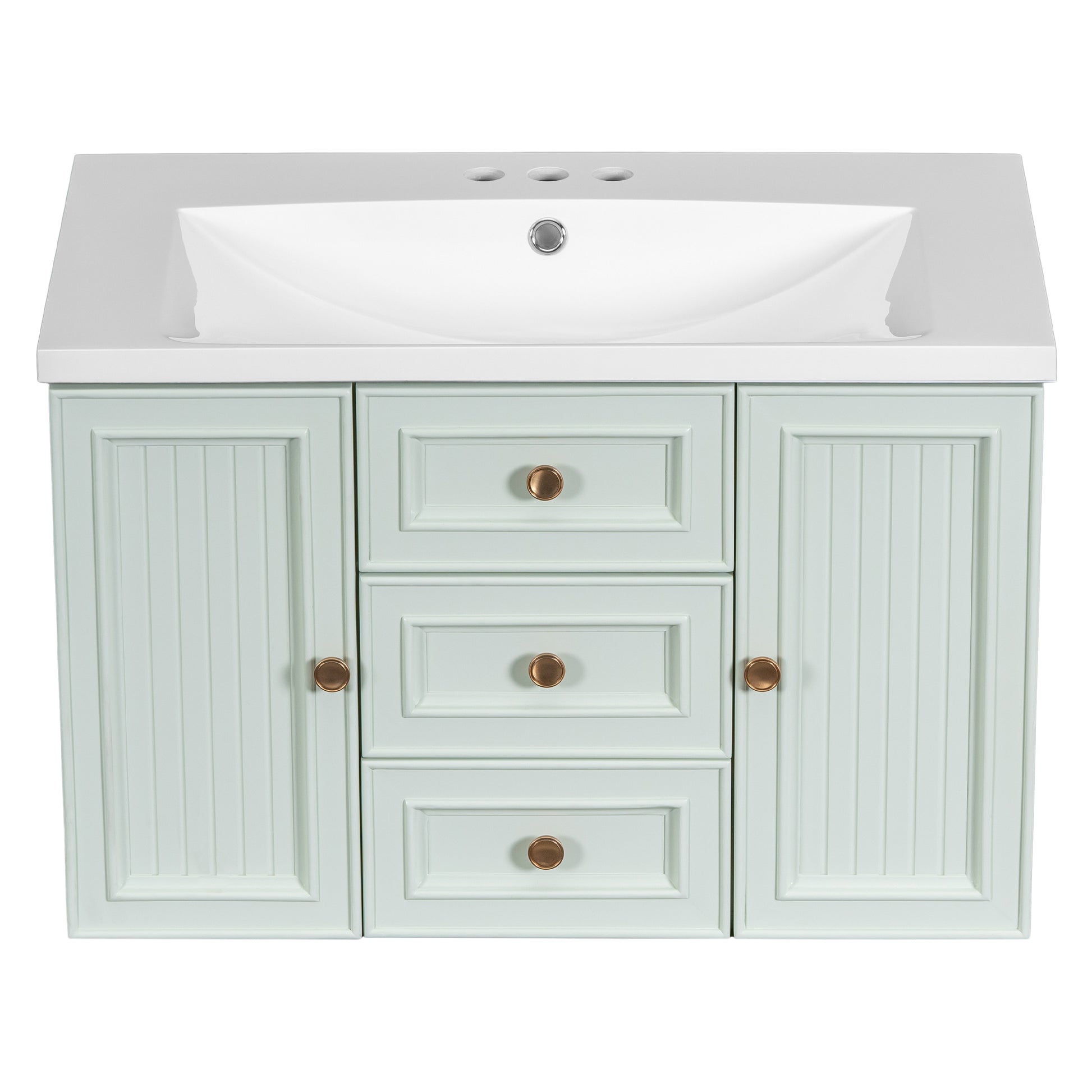 30" Wall Mounted Bathroom Vanity With Sink Combo, Functional Drawer, Solid Wood & Mdf Board & Ceramic, Green Old Sku:Sy999909Aaf Green Solid Wood Mdf