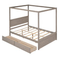 Wood Canopy Bed With Two Drawers, Full Size Canopy Platform Bed With Support Slats .No Box Spring Needed, Brushed Light Brown Light Brown Solid Wood Mdf