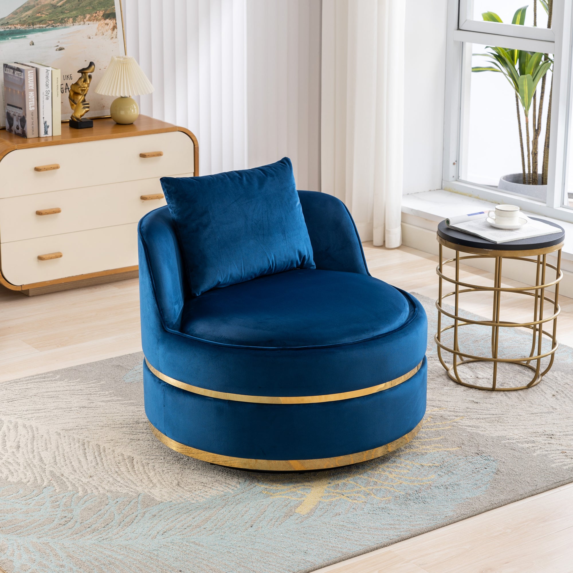 360 Degree Swivel Accent Chair Velvet Modern blue-foam-velvet