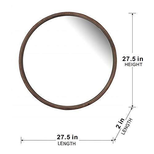 28" Round Wood Mirror, Wall Mounted Mirror Home