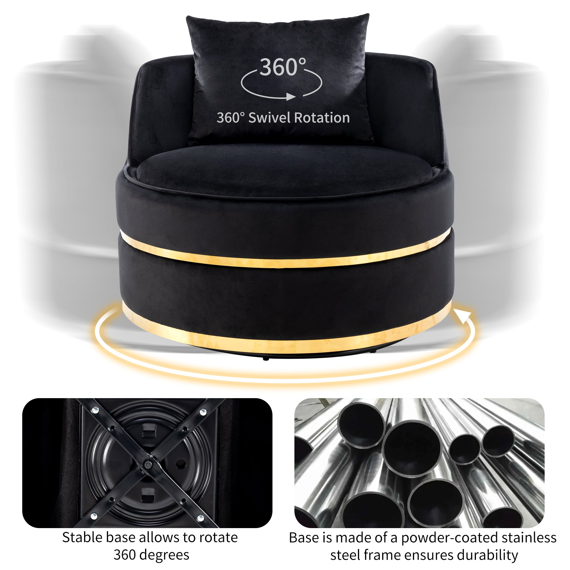 360 Degree Swivel Accent Chair Velvet Modern black-foam-velvet