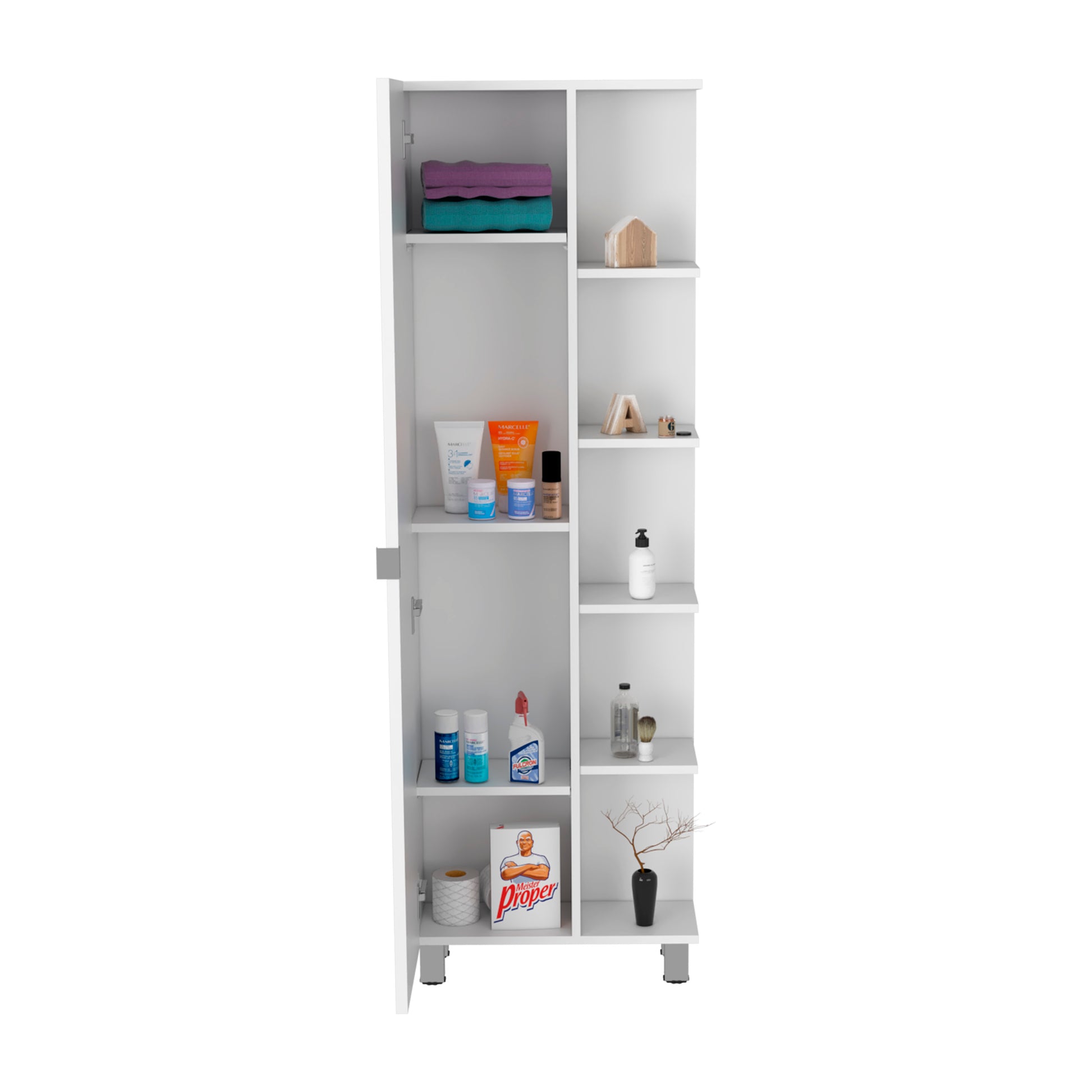 Urano Corner Linen Cabinet, Five External Shelves, Single Door, Four Interior Shelves White White 1 5 Bathroom Freestanding Modern Particle Board Particle Board