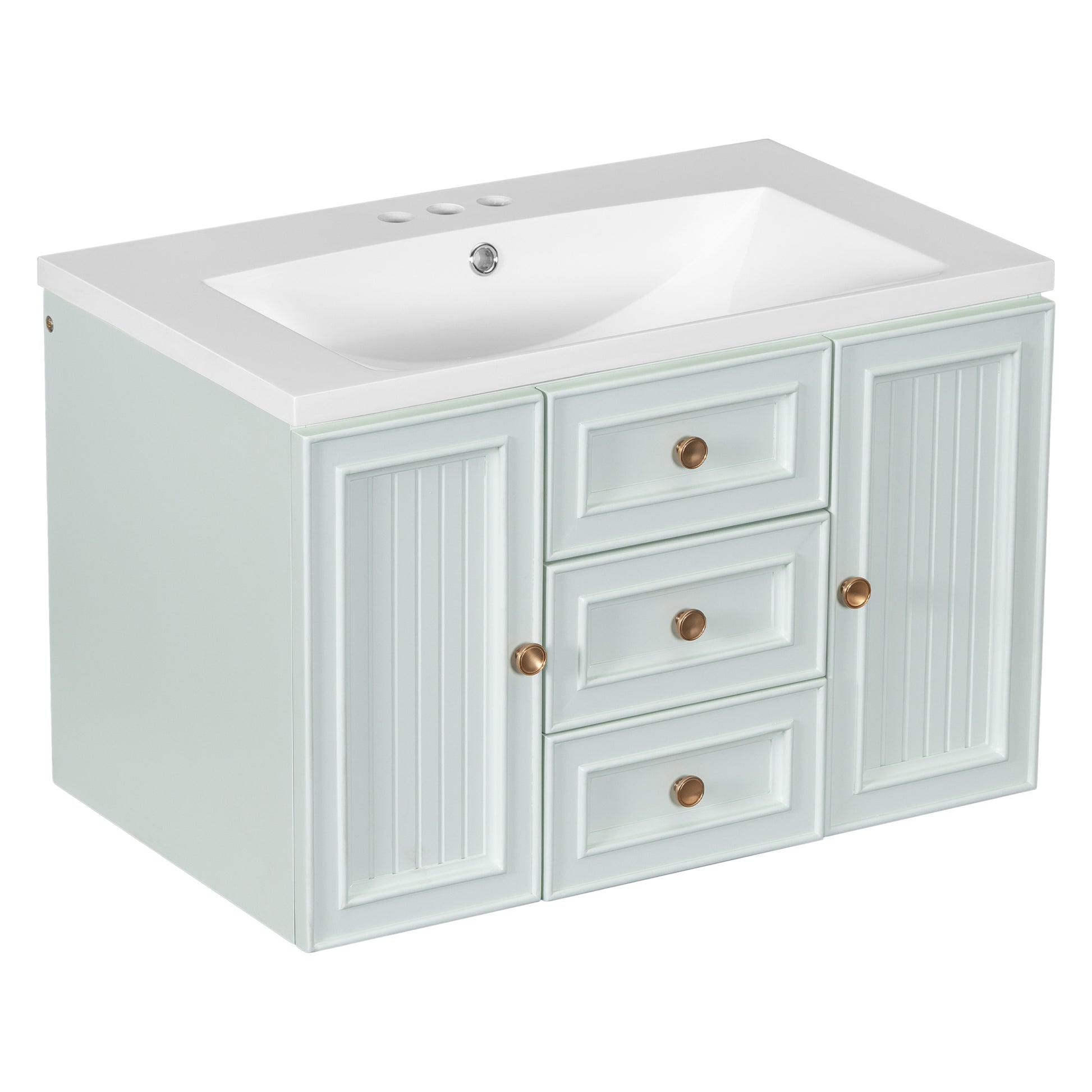 30" Wall Mounted Bathroom Vanity With Sink Combo, Functional Drawer, Solid Wood & Mdf Board & Ceramic, Green Old Sku:Sy999909Aaf Green Solid Wood Mdf