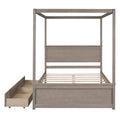 Wood Canopy Bed With Two Drawers, Full Size Canopy Platform Bed With Support Slats .No Box Spring Needed, Brushed Light Brown Light Brown Solid Wood Mdf