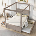 Wood Canopy Bed With Trundle Bed And Two Drawers ,Full Size Canopy Platform Bed With Support Slats .No Box Spring Needed, Brushed Light Brown Light Brown Solid Wood Mdf