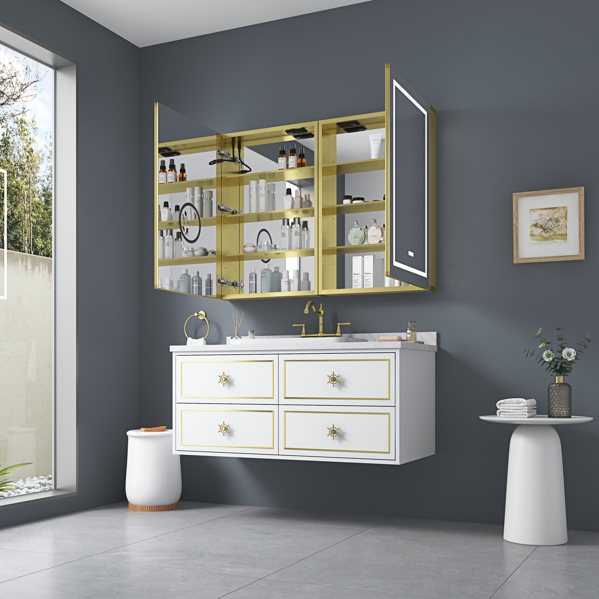 LED Lighted Bathroom Medicine Cabinet with Mirror gold-aluminium