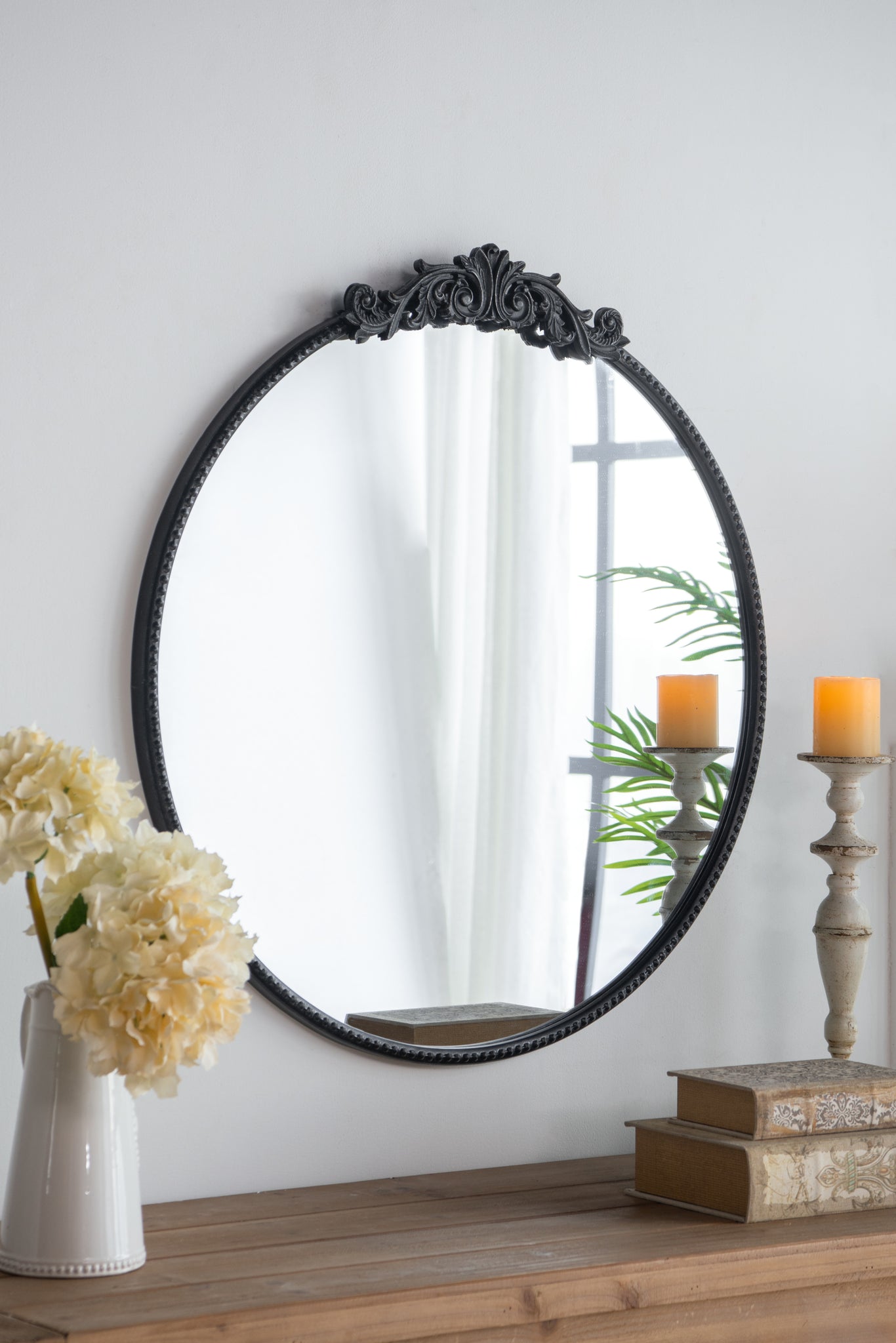 36" x 39" Classic Design Mirror with Round Shape and black-mdf+glass