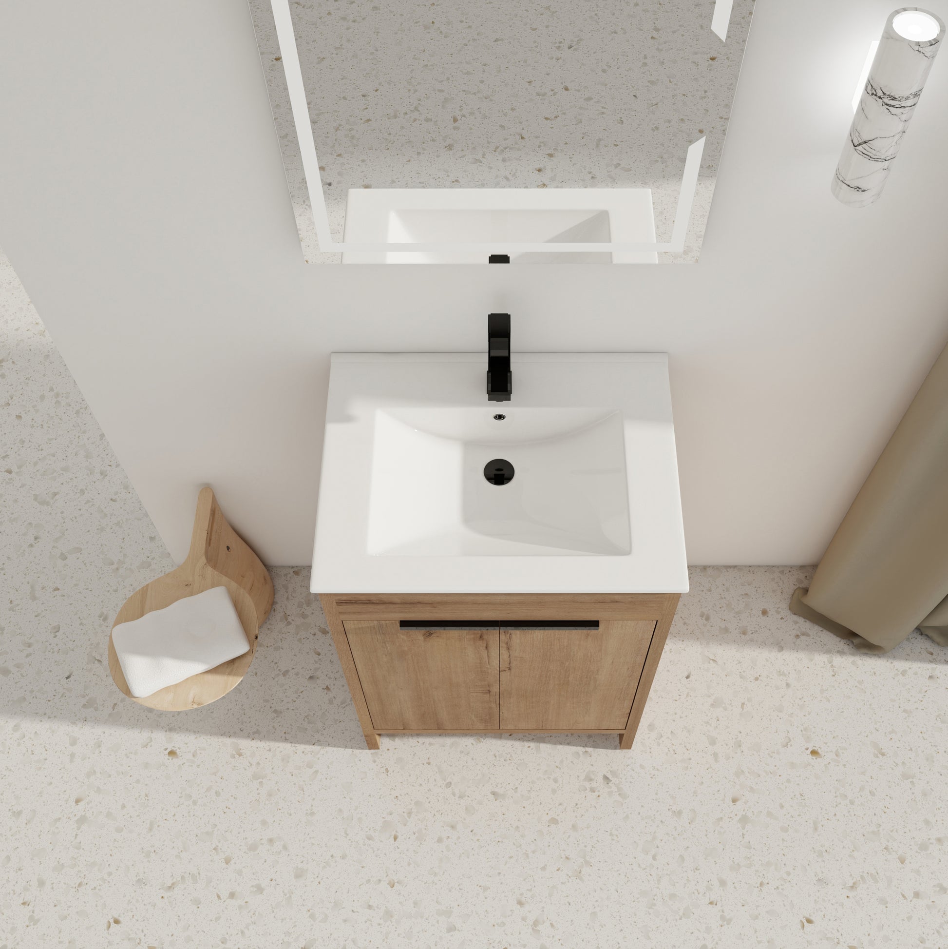 24" Freestanding Bathroom Vanity with White Ceramic imitative