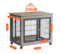 Furniture Dog Cage Crate With Double Doors On Casters. Grey, 31.50'' W X 22.05'' D X 24.8'' H. Grey Particle Board