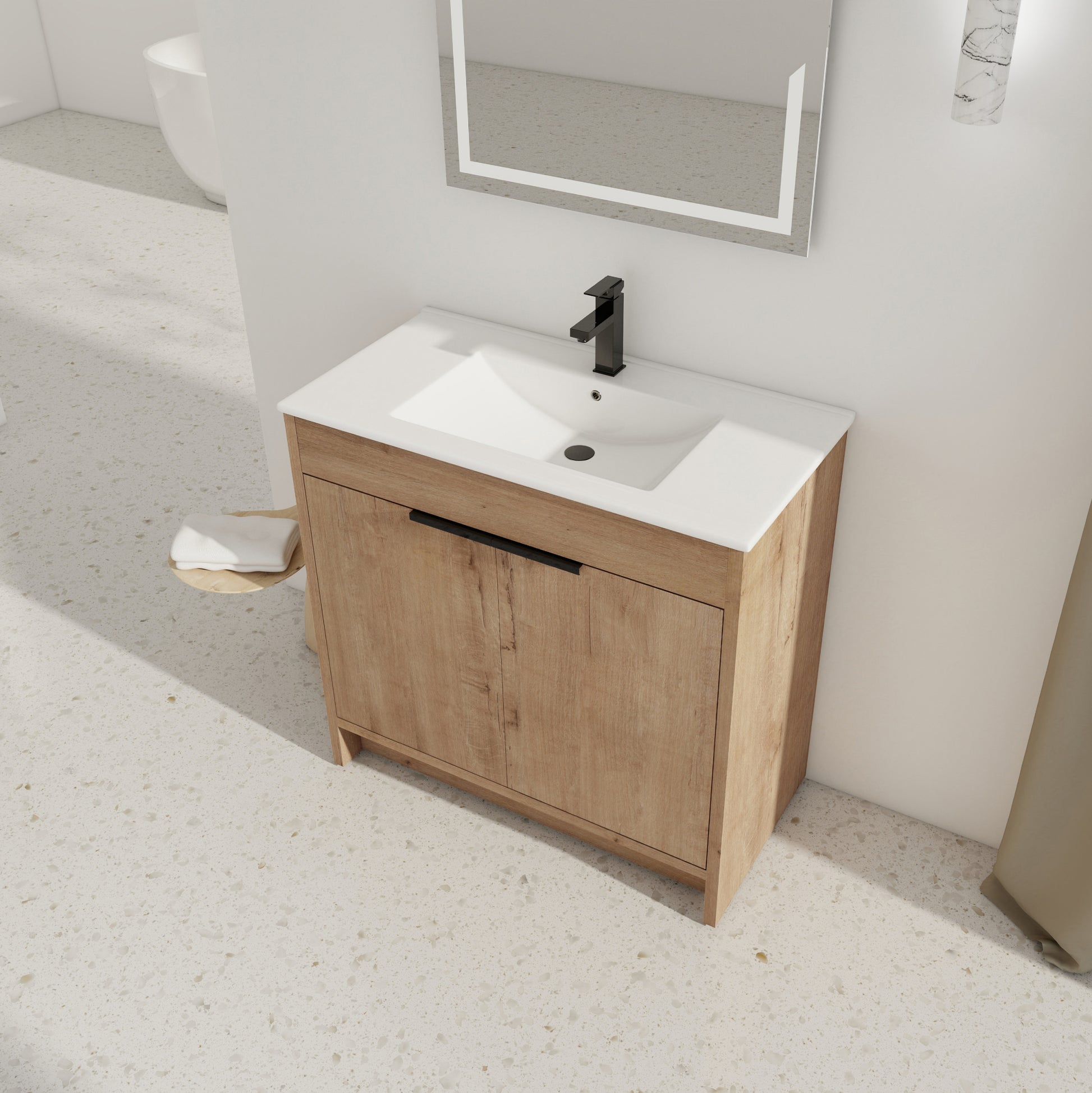 36" Freestanding Bathroom Vanity with White Ceramic imitative