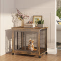 Furniture Style Dog Crate Side Table On Wheels With Double Doors And Lift Top. Rustic Brown, 31.50'' W X 22.05'' D X 25'' H. Rustic Brown Particle Board