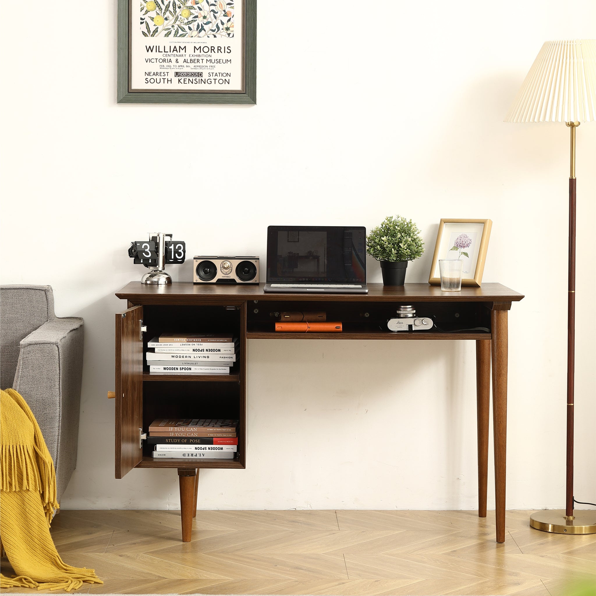 Small Desk with 47.24 Inch, Modern Walnut Finish