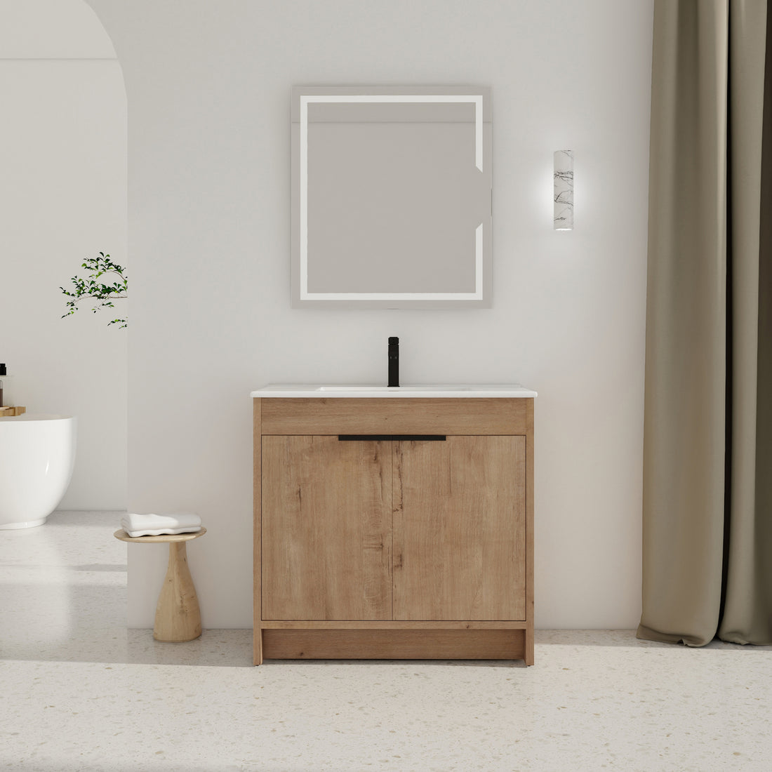 36" Freestanding Bathroom Vanity With White Ceramic Sink & 2 Soft Close Cabinet Doors Kd Packing ,Bvb02436Imo F Bl9090B Imitative Oak 2 Bathroom Freestanding Modern Plywood