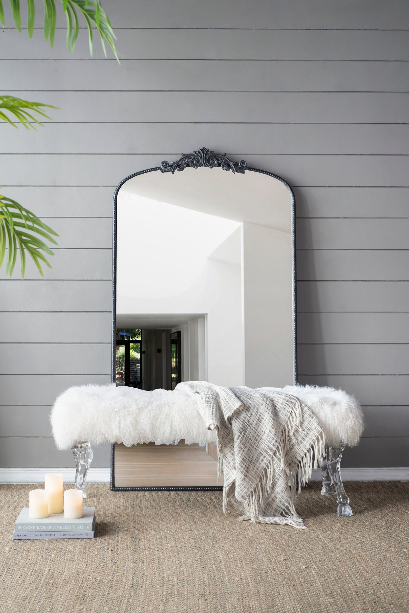 66" x 36" Full Length Mirror, Arched Mirror Hanging or black-mdf+glass
