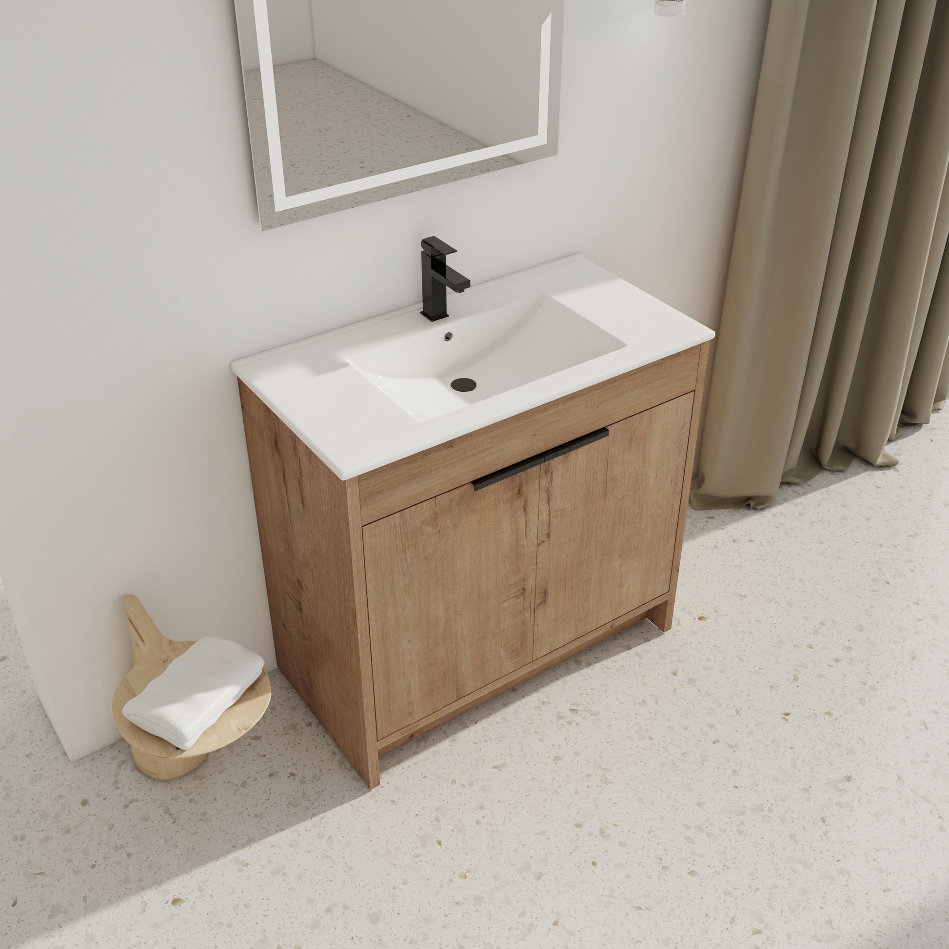 36" Freestanding Bathroom Vanity With White Ceramic Sink & 2 Soft Close Cabinet Doors Kd Packing ,Bvb02436Imo F Bl9090B Imitative Oak 2 Bathroom Freestanding Modern Plywood