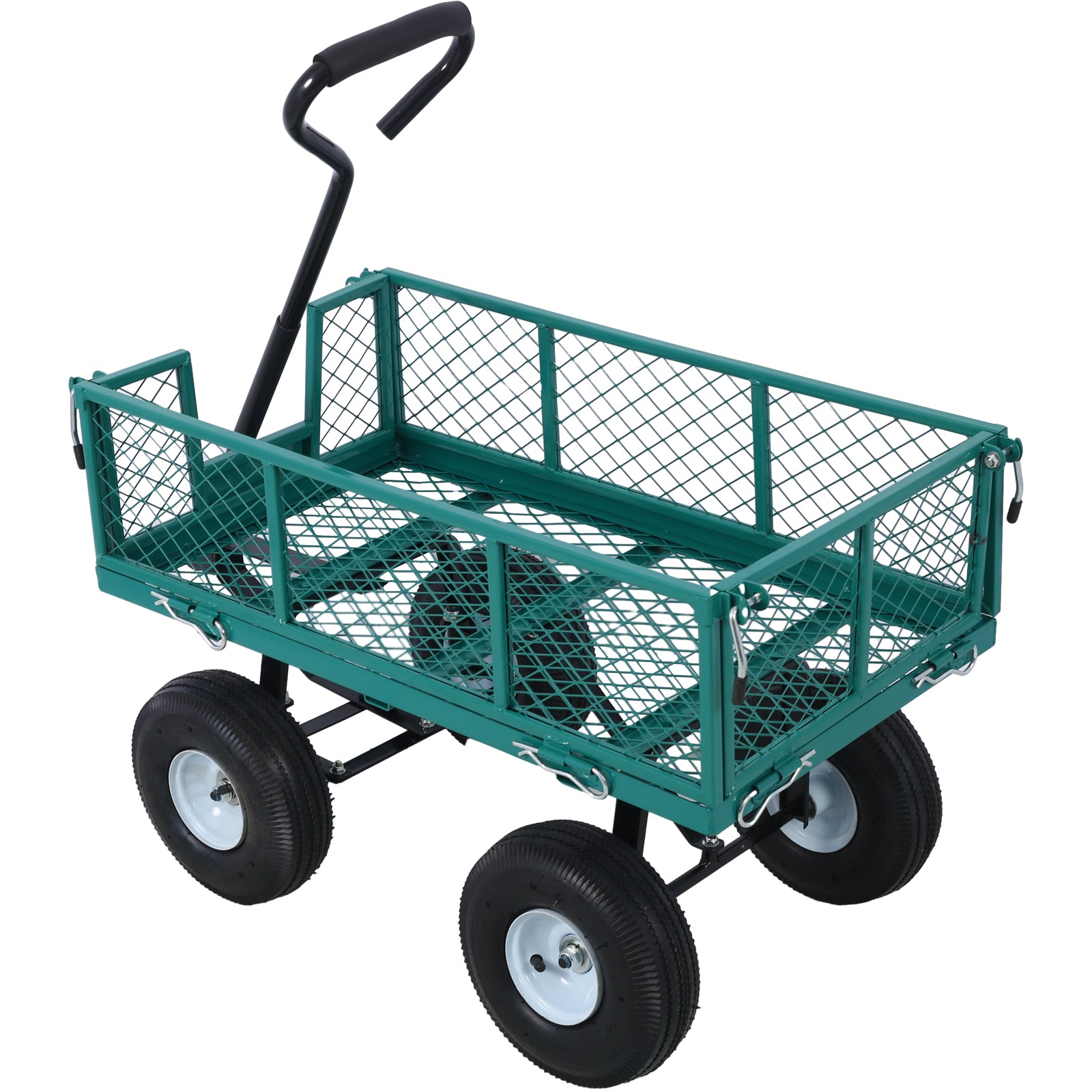 Steel Garden Cart, Steel Mesh Removable Sides, 3 Cu Ft, 550 Lb Capacity, Green Green Steel
