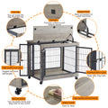 Furniture Dog Cage Crate With Double Doors On Casters. Grey, 31.50'' W X 22.05'' D X 24.8'' H. Grey Particle Board