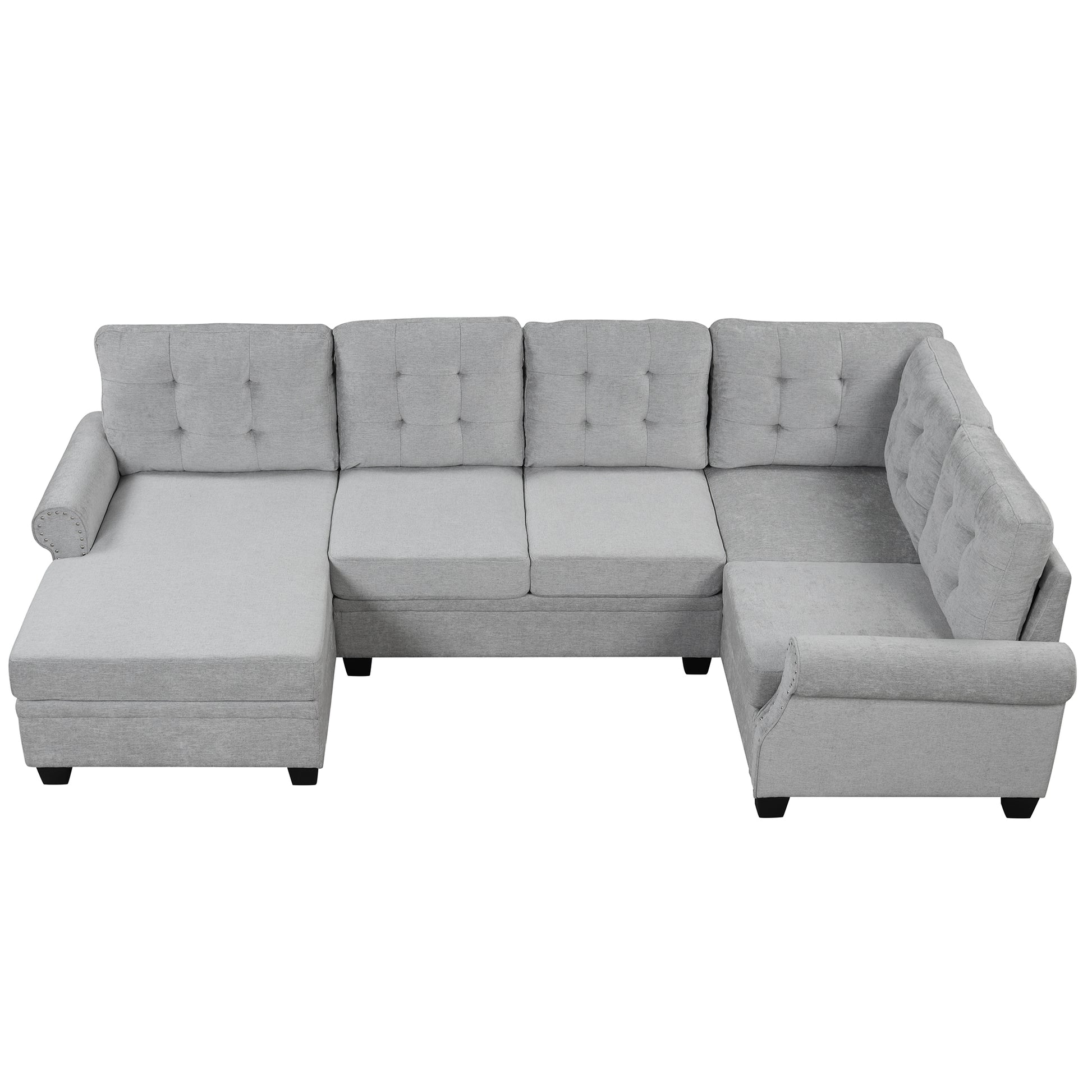 120" Modern U Shaped Corner Sectional Sofa Upholstered Linen Fabric Sofa Couch For Living Room, Bedroom, Gray Gray Foam Linen