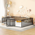 Queen Size Metal Floor Bed Frame With Fence And Door, Black Black Metal