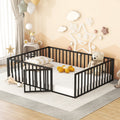 Queen Size Metal Floor Bed Frame With Fence And Door, Black Black Metal