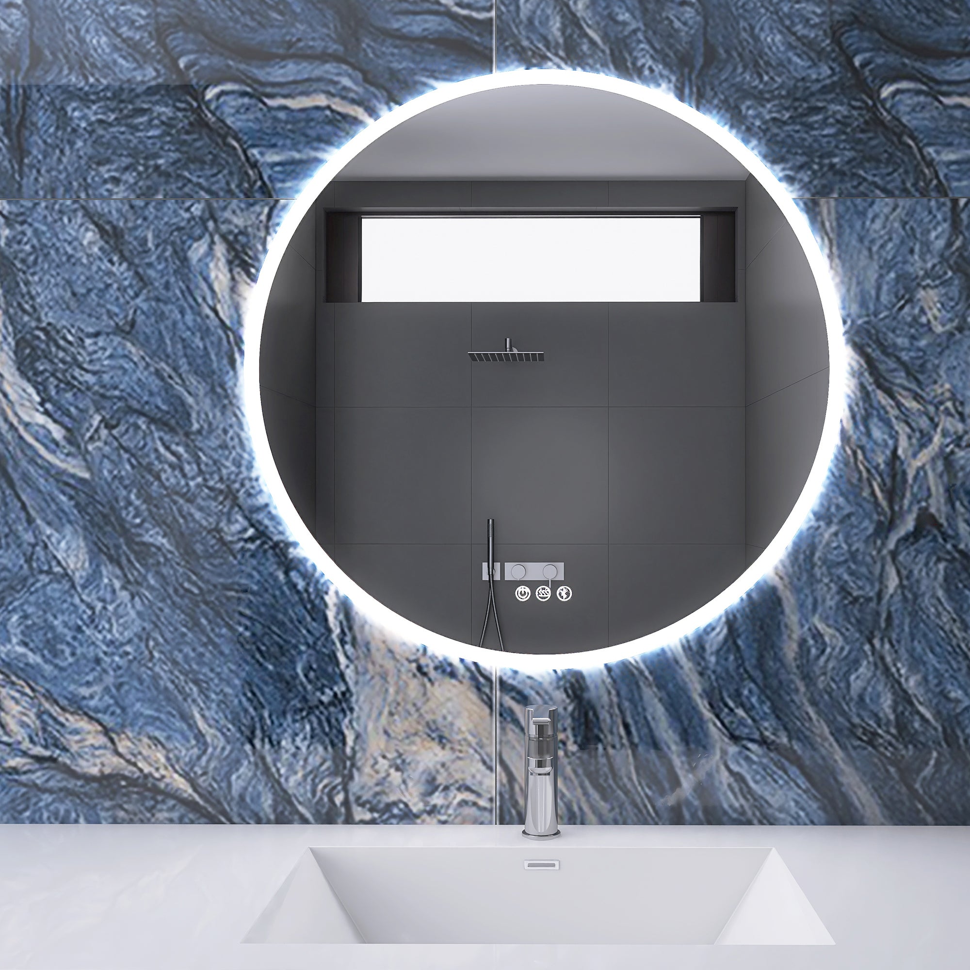 24 in. Round Wall Mounted Dimmable LED Bathroom Vanity silver-glass