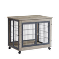 Furniture Dog Cage Crate With Double Doors On Casters. Grey, 31.50'' W X 22.05'' D X 24.8'' H. Grey Particle Board