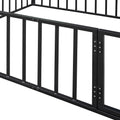 Queen Size Metal Floor Bed Frame With Fence And Door, Black Black Metal