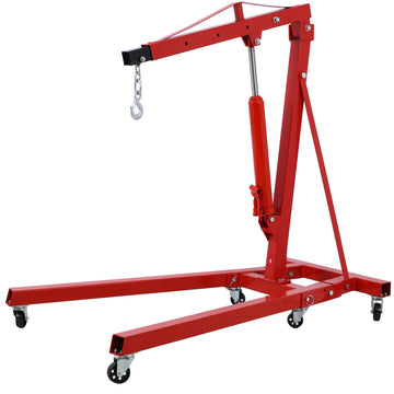 2 Ton Folding Engine Hoist Cherry Picker Shop Crane Hoist Lift, Heavy Duty Steel With 6 Iron Caster Wheels Red Black Red Carbon Steel