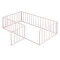 Twin Size Metal Floor Bed Frame With Fence And Door, Pink Pink Metal