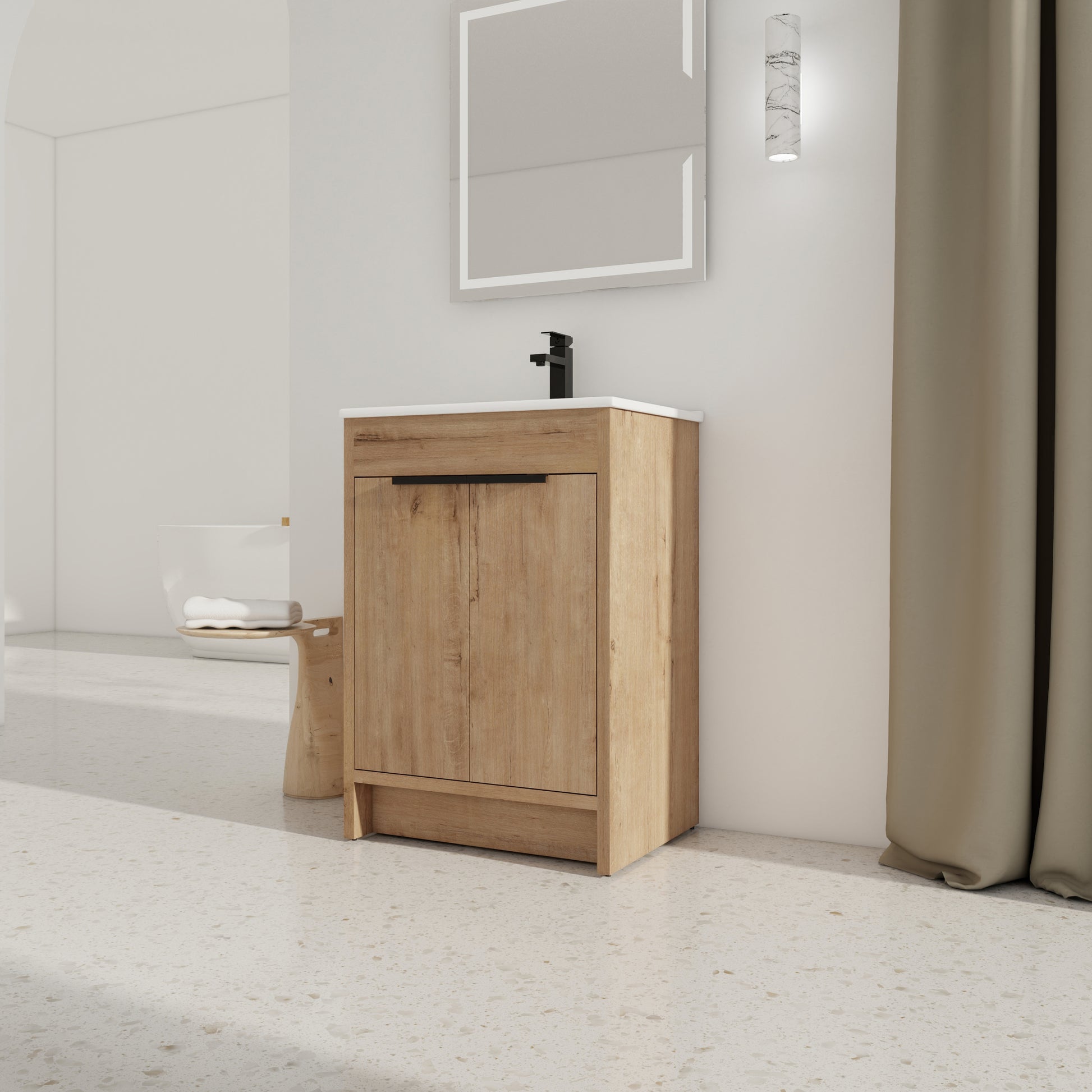 24" Freestanding Bathroom Vanity with White Ceramic imitative