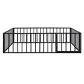 Queen Size Metal Floor Bed Frame With Fence And Door, Black Black Metal